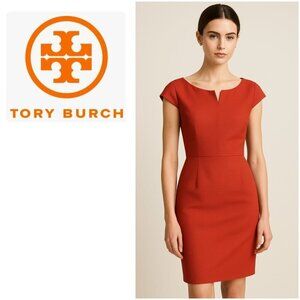 Tory Burch Rust Orange Sheath Dress Size 12 Wool Blend Cap Sleeve Knee Length